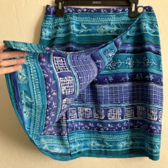 Coldwater Creek Wrap Skirt Womens 14 Blue Teal Striped Knee Length Waist 32 - Picture 2 of 12
